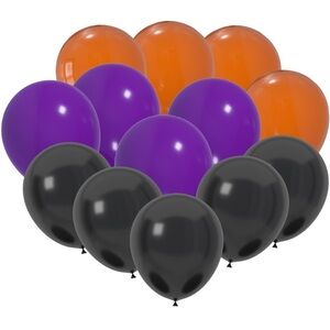 Vibrant Party Balloons - Black, Purple, and Orange - 60 Pack